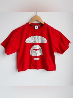 AAPE by A Bathing Ape Red Cropped Boxy Tee XXS Logo Graphic